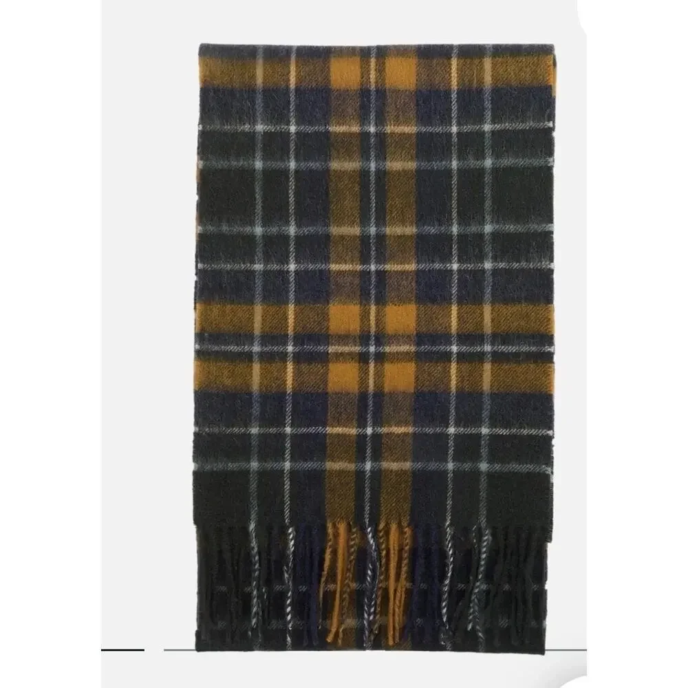 NWT Barbour Check Tartan Plaid Unisex Lambswool Cashmere Blend Fringe Wrap Scarf